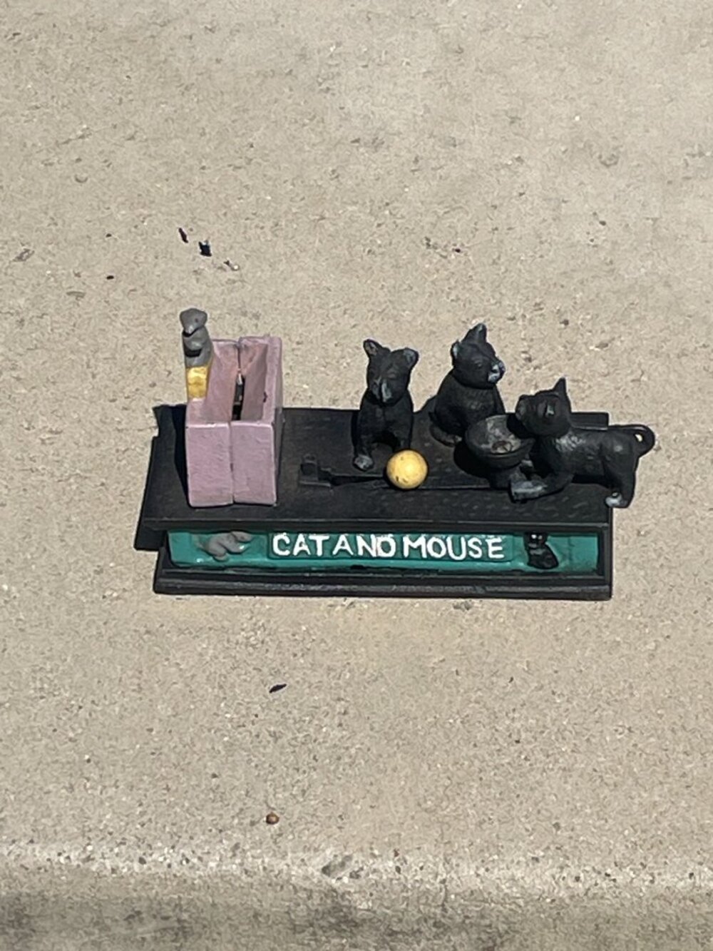 Vintage Collectible Cast Iron Cat and Mouse Mechanical Bank